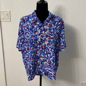 Vintage Allison Daley Short Sleeve Collared Patriotic Stars Button Down Size 14P